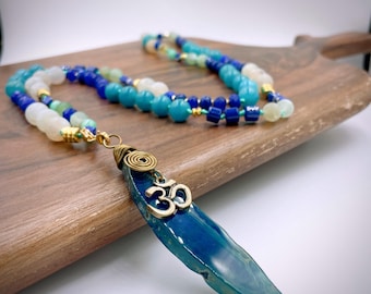 Turquoise Imperial Jasper Pendant Necklace: Boho Gemstone, 36" Long