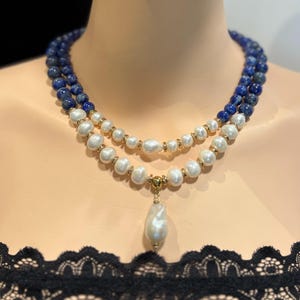 Lapis Lazuli & Baroque Pearl Multistrand Necklace: Elegant Gemstone Statement