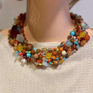 Gemstone necklace, statement necklace,Mix stone chunky necklace,multistrand jewelry,gift for women,handmade necklace, free matching earring