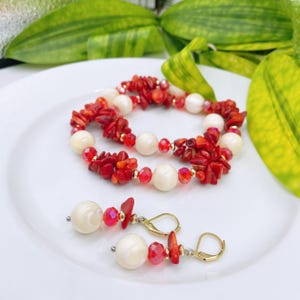 Red Coral Necklace & Earrings Set: Handmade Gemstone Jewelry