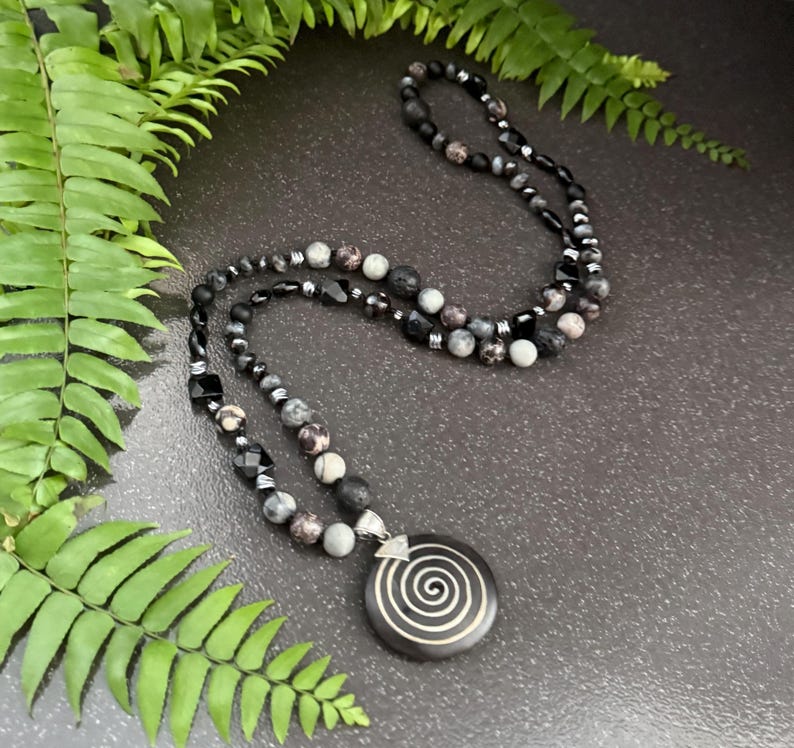 Onyx Boho Long Necklace,knotted Bead Bohemia Necklace.black Stone ...