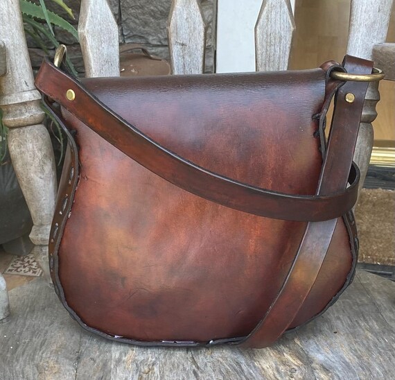 Vintage 70s Large Tooled Leather Hippie Boho Festival Bohemian