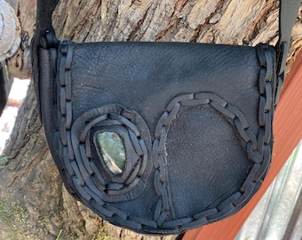 Small   Black Leather Big Sur Jade Shoulder/Crossbody Handbag by Franco - handstitched