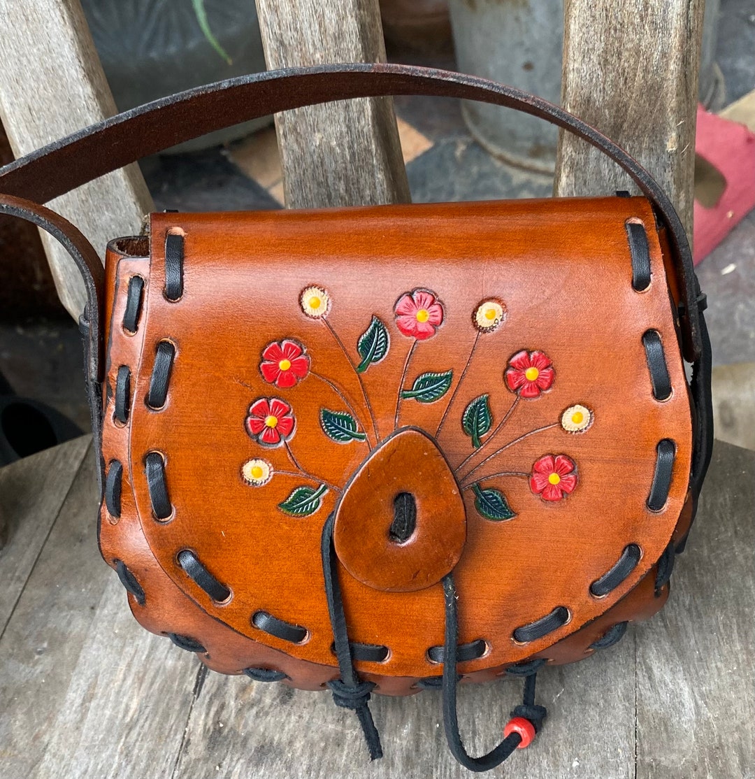 デッドストック！70´S ハンドメイド ヒッピーフラワー本革レザー