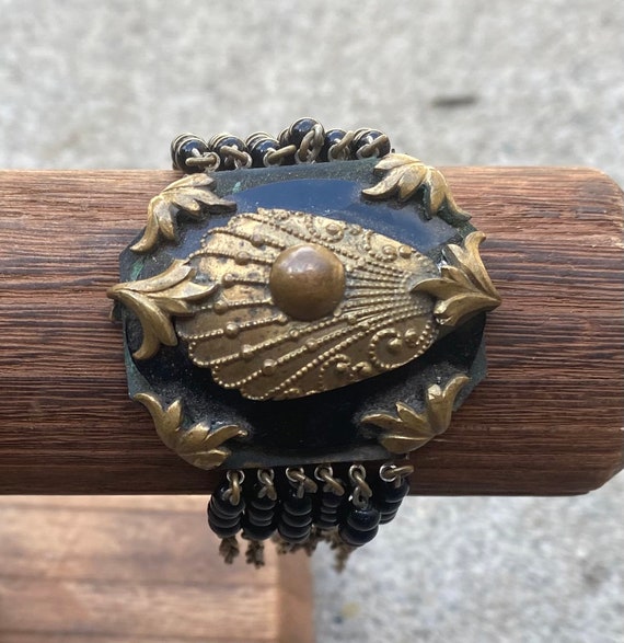 Vintage black onyx and possibly brass bracelet - image 1