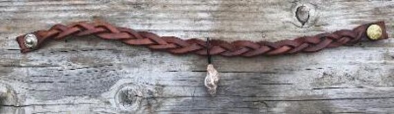 Vintage brown braided leather choker with seashel… - image 3