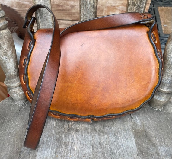 Vintage 1970's Brown Leather Saddle Bag Hippie Bo… - image 2