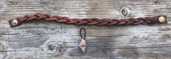 Vintage brown braided leather choker with seashel… - image 4