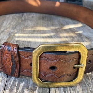 Vintage Brown Tooled Leather Hippie Biker Boho Western Belt  display picture 1