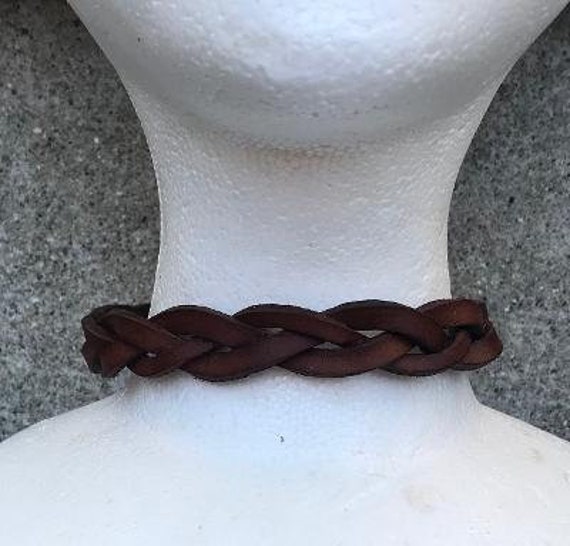 Vintage brown braided leather choker with seashel… - image 6