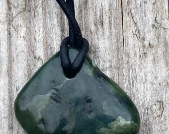 Yukon Jade Nugget Pendant on long black leather string