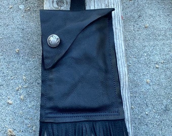 Black soft leather phone pouch/bag/belt bag - Festival Bag