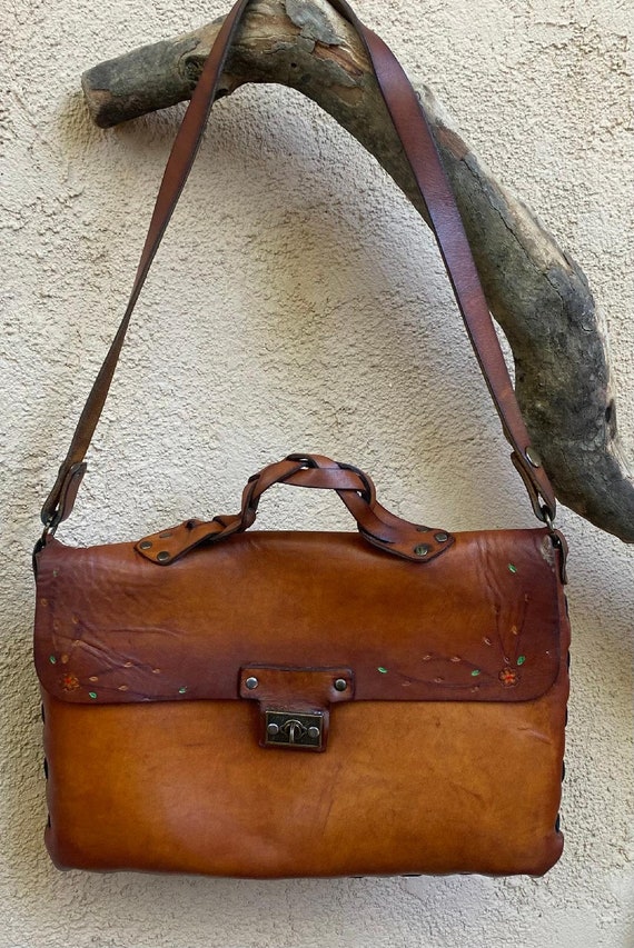 Vintage rustic leather tooled hippie boho festiva… - image 5