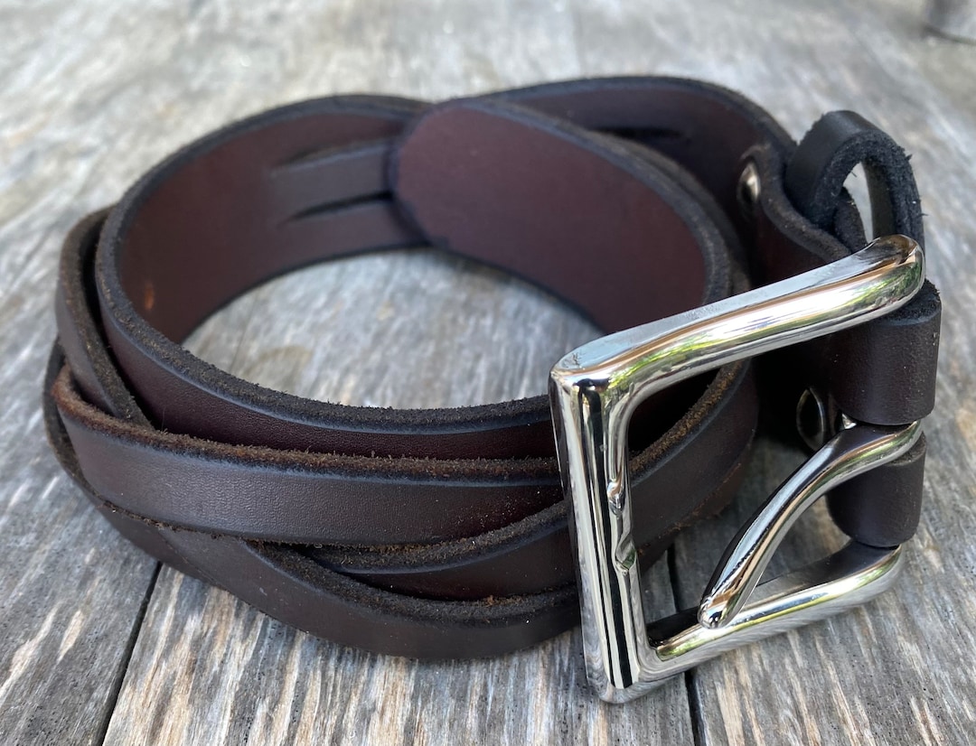Chocolate Brown Leather Mystery Braid Belt With Stainless  display picture 1
