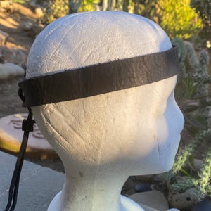 Soft black leather adjustable hippie/biker  headband - 1  inch wide