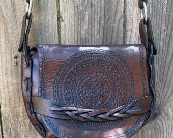 Beautiful Hand Tooled Dark Brown Vintage Hippie Boho Festival