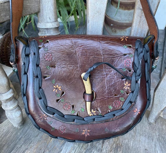 Refurbished vintage leather tooled hippie boho fe… - image 2