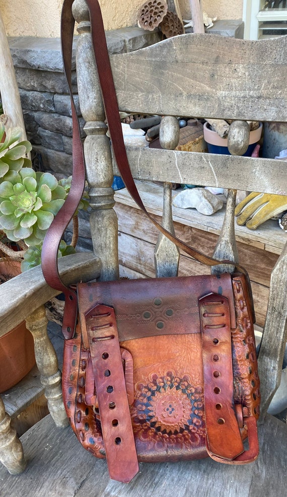 Vintage Funky Brazilian Handmade Tooled Brown Leather Hippie  display picture 2
