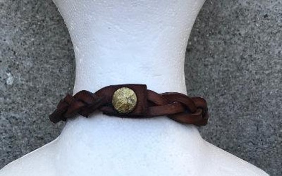 Vintage brown braided leather choker with seashel… - image 2