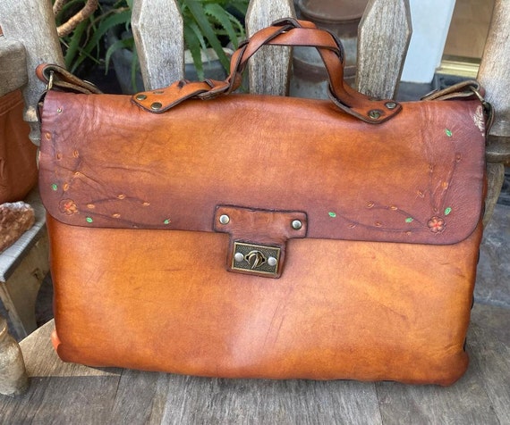 Vintage rustic leather tooled hippie boho festiva… - image 1