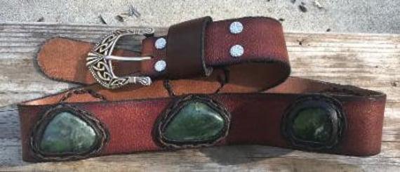 Yukon Jade Nugget Brown Leather Belt - Etsy Canada