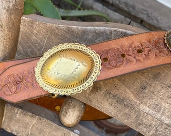 Great Vintage Hippie Boho Western Tooled Leather Belt With