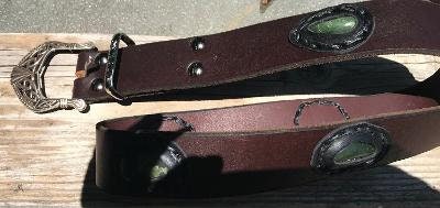Handmade Chocolate Brown Leather Belt With Inlaid/bezeled  display picture 1