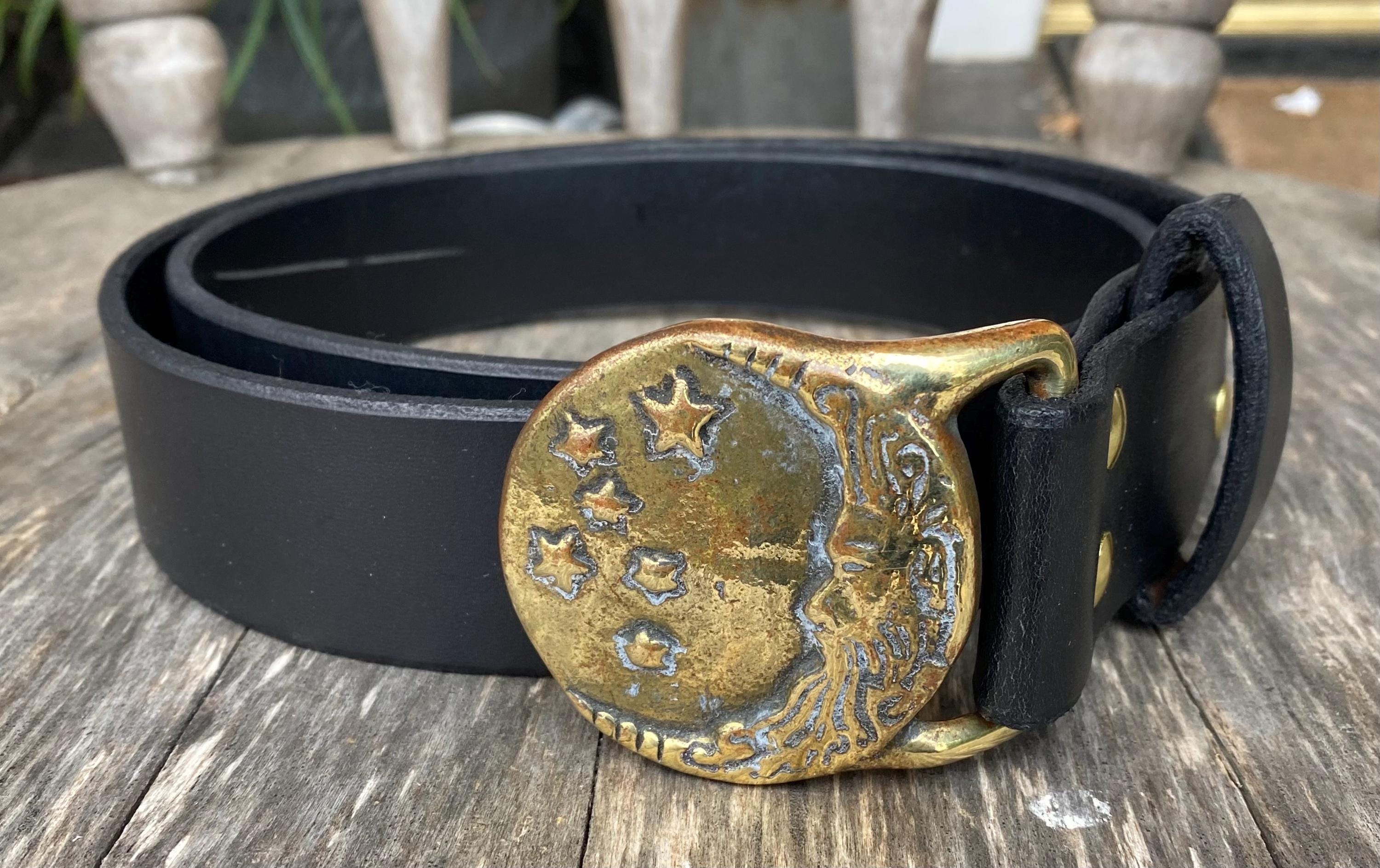 Vintage 90\'s Medieval Brass & Leather Belt by Strapped, worn 2x, excellent! Southwestern small conch genuine leather belt main image 3