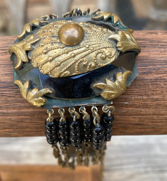 Vintage black onyx and possibly brass bracelet - image 2