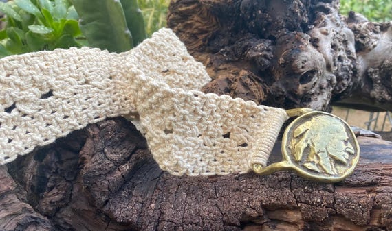 Vintage Macrame Belt With Solid Brass Native Amer… - image 5