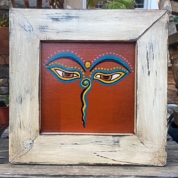 Painted and framed  Buddha Eyes  - Third Eye