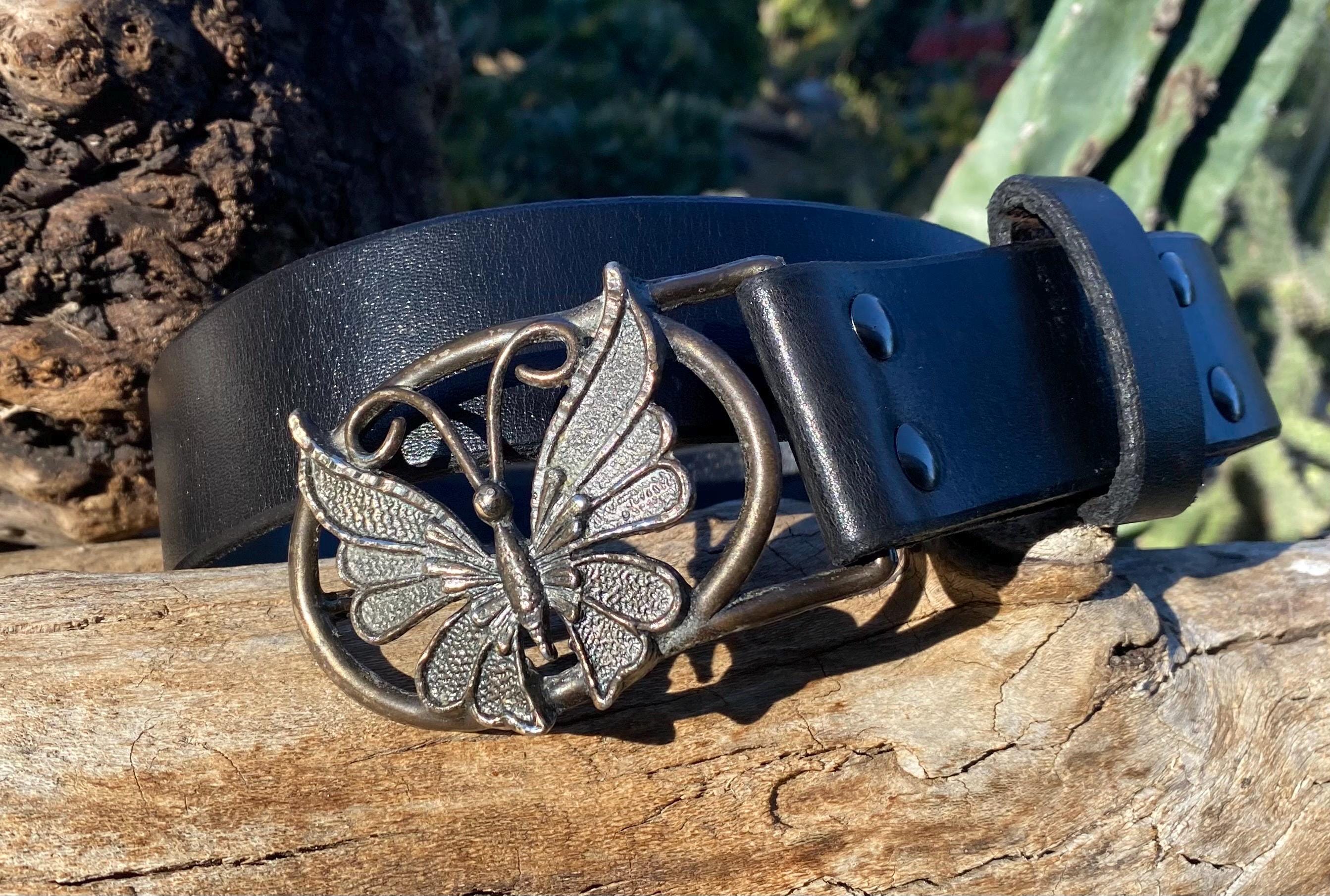 Handmade Black Leather Belt With Vintage Heavy Patina Brass  display picture 1