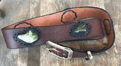 Chocolate Brown Leather Handcrafted Belt With Inlaid/bezeled  display picture 2