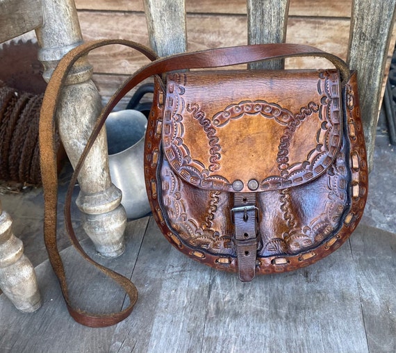 Vintage Tooled Leather Purse Hippie Boho Mayan Az… - image 7