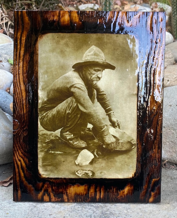 Prospector Gold Panning Western Wooden Plaque