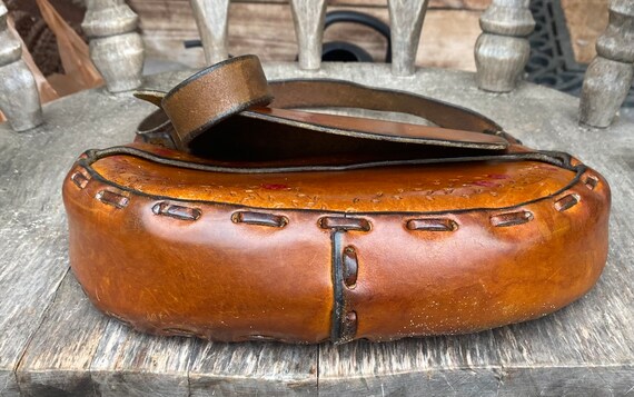 Vintage 1970's Brown Leather Saddle Bag Hippie Bo… - image 4