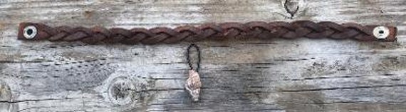 Vintage brown braided leather choker with seashel… - image 5