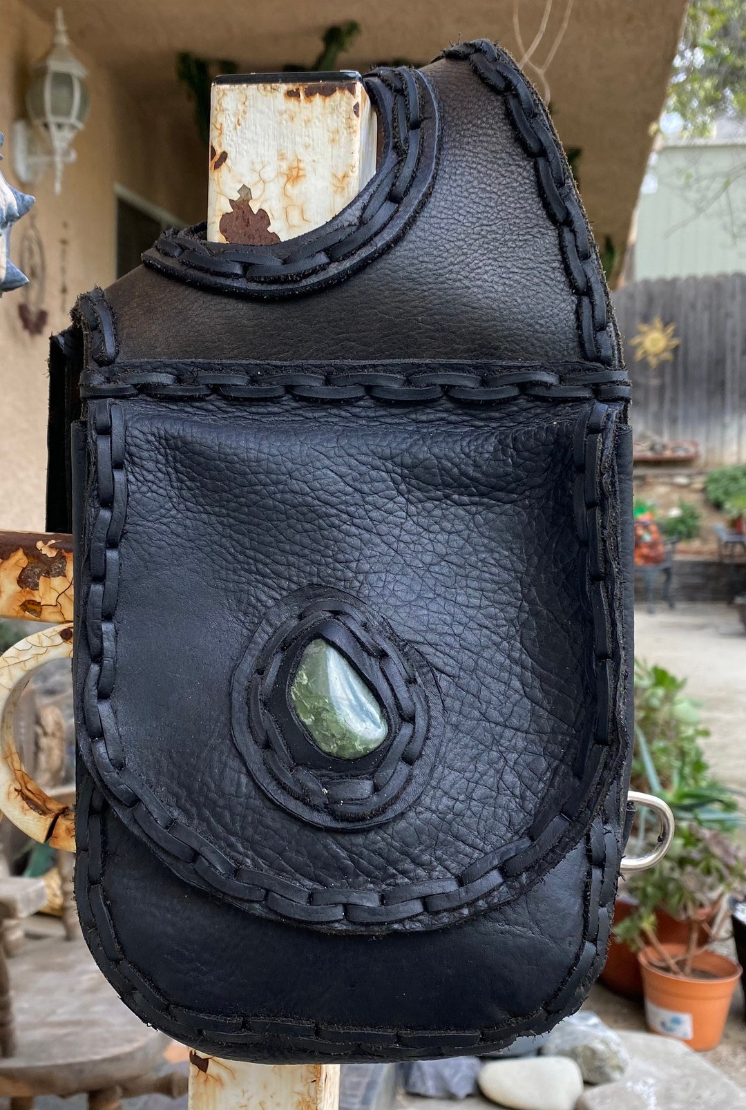 Black Leather Saddle Horn Saddle Bag Hand Stitched and Bezeled Jade on Both Flap Etsy