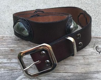 Chocolate Brown Leather Handcrafted Belt With Inlaid/bezeled  display picture 1