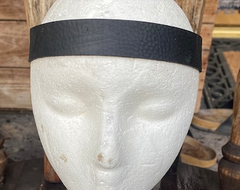 Black leather headband - adjustable