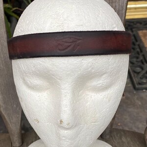 Brown leather  headband - Eye of Horus symbol- adjustable
