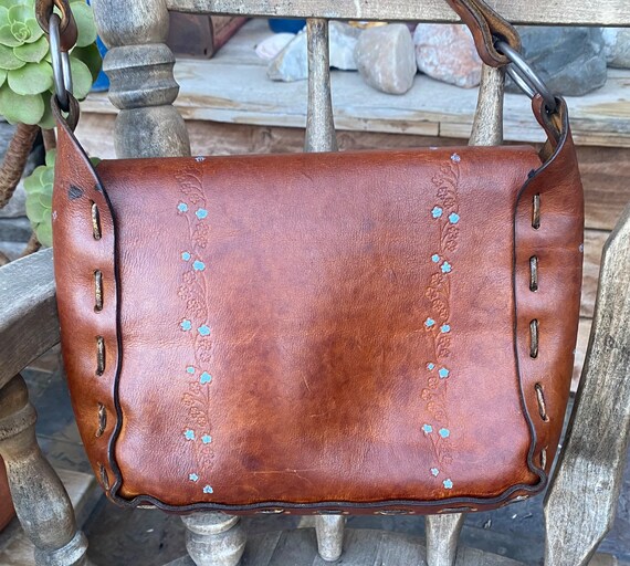 Vintage leather hand Tooled saddle Bag Flowers Hi… - image 3