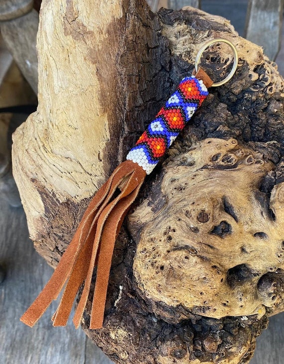 Vintage beaded leather Apache keychain - image 1