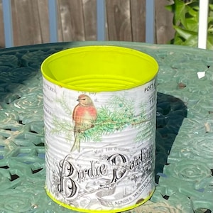 Painted and decoupaged upcycled and recycled tin can/pencil holder