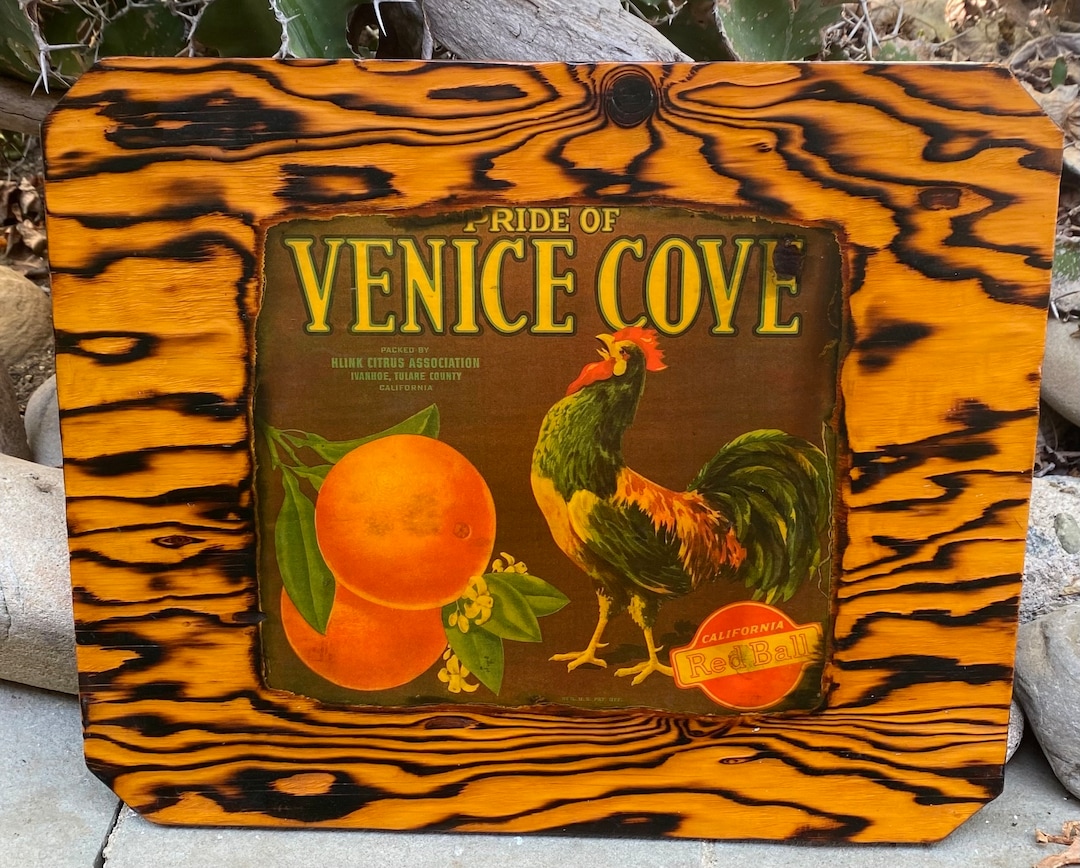 Large Wooden Plaque With Original 1930 Fruit Crate Citrus Label Pride of Venice Cove, California