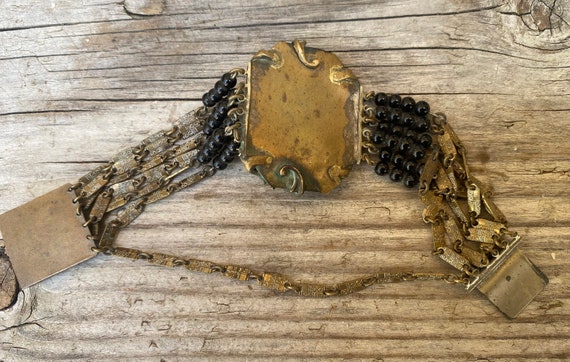 Vintage black onyx and possibly brass bracelet - image 4