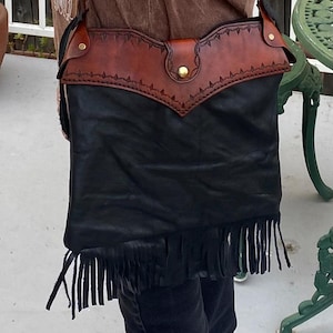 One of a kind rustic distressed hippie boho renaissance festival soft leather tooled shoulder bag