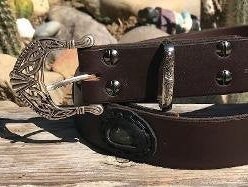 Handmade Chocolate Brown Leather Belt With Inlaid/bezeled  display picture 1