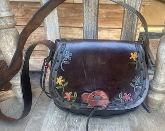 Solide sac à main vintage tout cuir superbe - Accessoires & Bagagerie