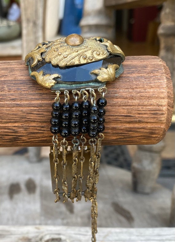 Vintage black onyx and possibly brass bracelet - image 6